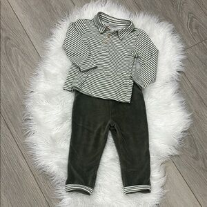 Petit Lem’s Mini Threads Striped Green and White Boys Matching Set